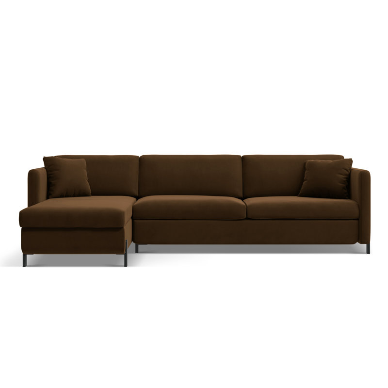 Bejna 3 Seater Velvet Sofa Bed, Left Hand Facing, Chocolate, 80cm H x 170cm W x 280cm D