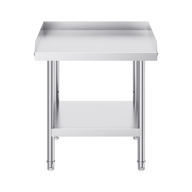 Table de travail en acier inoxydable, table de travail de préparation des aliments 24 x 24 x 26 pouces, table de travail robuste à 3 côtés avec dosseret, table de travail en métal à hauteur réglable pour hôtel de restaurant