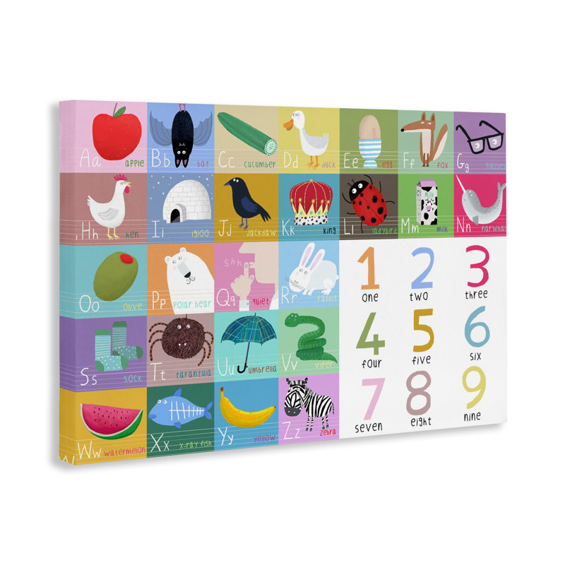 Alphabet & Chiffres, premiers mots, toile par Carla Daly, H 16 po x l 24 po