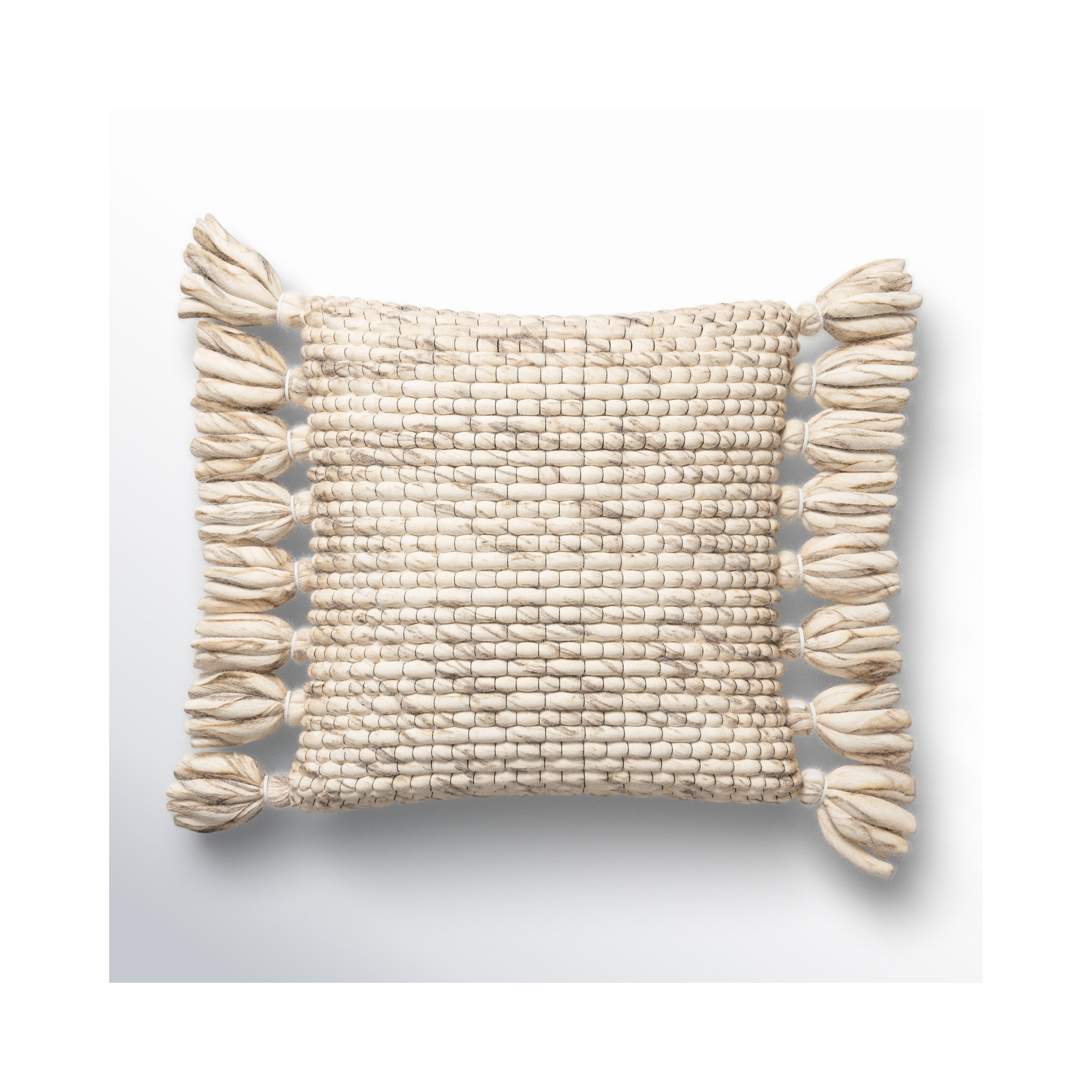 Cormac Tassels Wool Throw Pillow, Gray/Beige/Charcoal, 20" x 20", Polyester