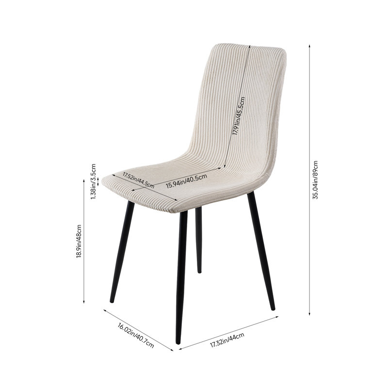 48cm H Corduroy Upholstered Upholstered Back Side Chair in Beige, Beige