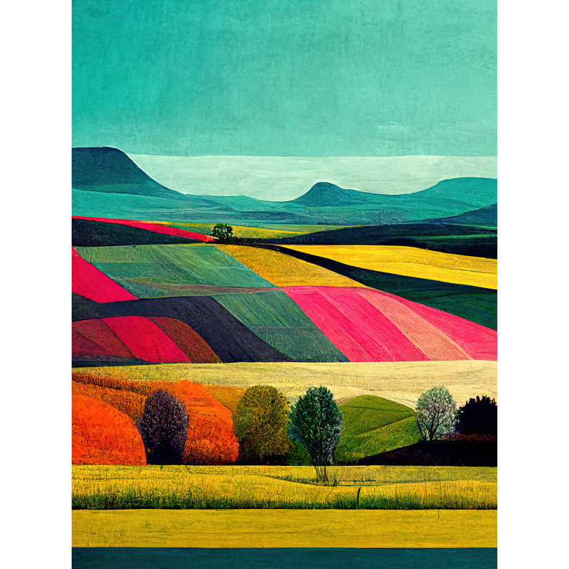 Colourful Bright Countryside Fields Landscape - Print, Unframed, 40.5cm H x 30.5cm W
