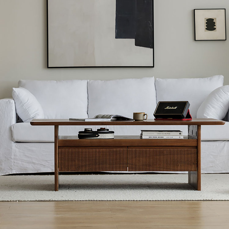 Simple black walnut coffee table, 17.7" H x 55.1" L x 27.6" W