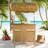 Hawaiian-style Bar Patio Set Included A Table With Canopy And Two High Stools