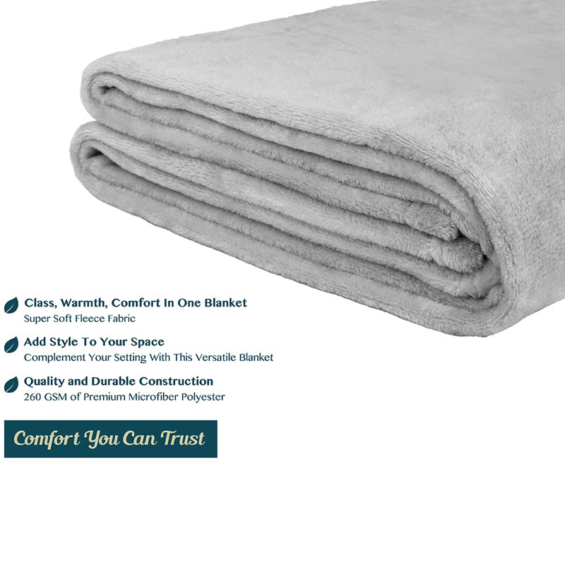 Light Grey Queen Size Plush Flannel Fleece Blanket