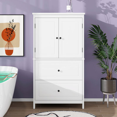 Bathroom Floor Storage Cabinet, Bathroom Storage Unit, Freestanding Cabinet With 2 Drawers And 2 Doors, Adjustable Shelf