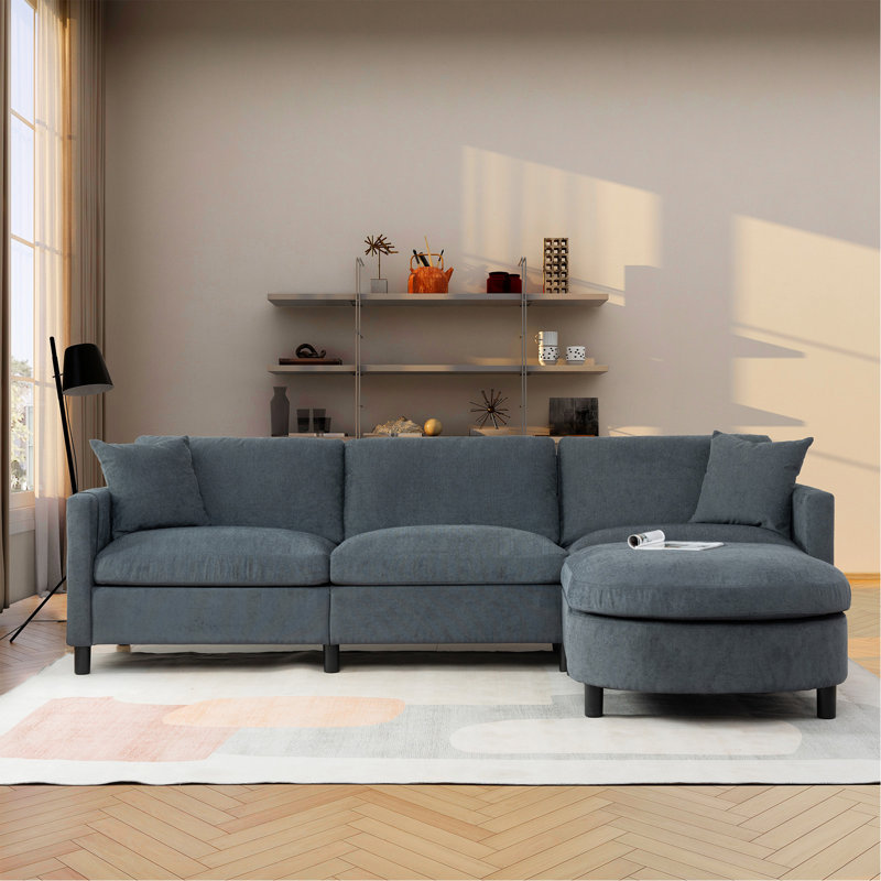 Canapé modulaire de 107,87 po avec 1 repose-pieds, coussin de siège et dossier amovible, Dark Grey Polyester