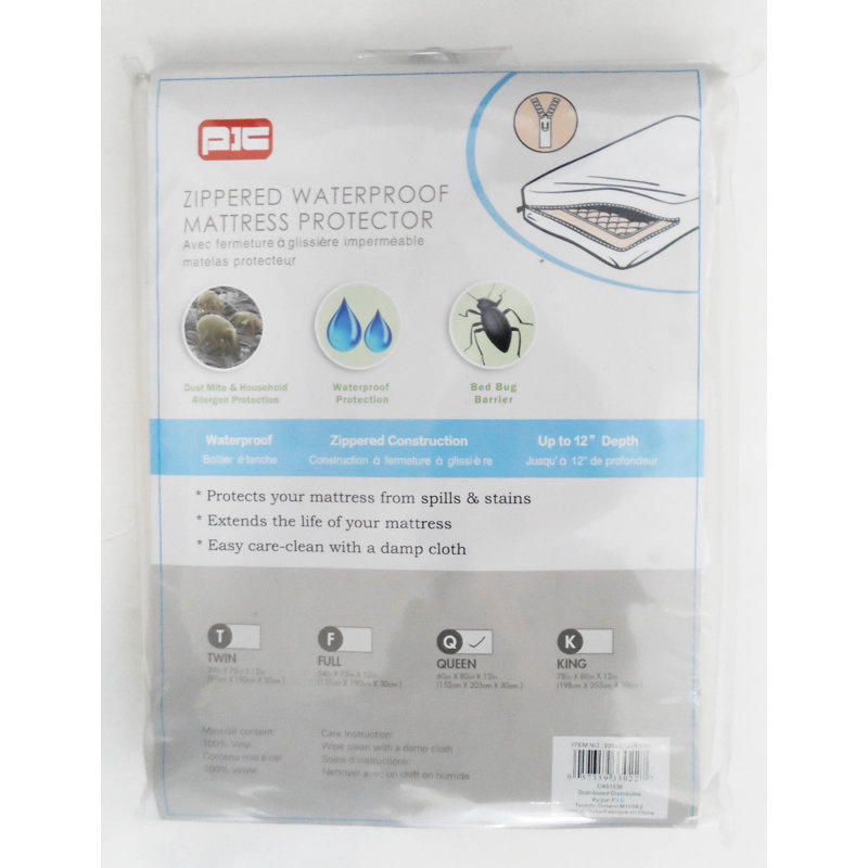Housse de protection imperméable pour matelas avec fermeture à glissière, Reine