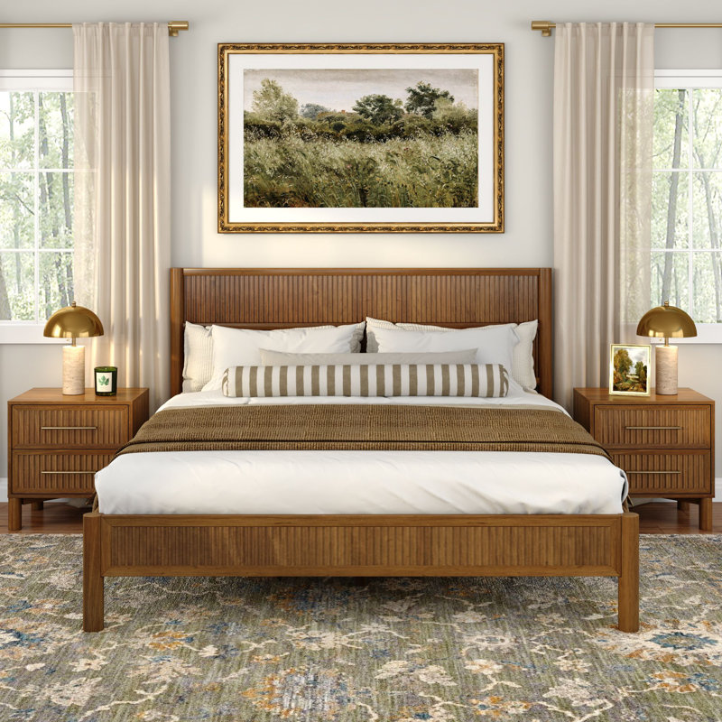 Sera Fluted Solid Wood Platform Bed, Pecan, King