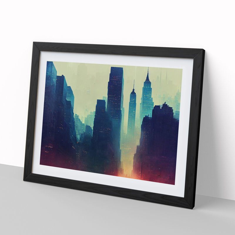 New York City Skyline Vol.2 Abstract - Single Picture Frame Print, 25cm H x 34cm W, Black