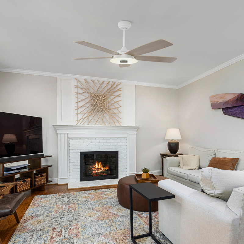 Gatha Ceiling Fan with LED Lights, White, 52", Light Wooden