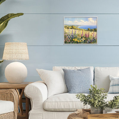 Giclée encadrée pastel Hyacinth Seaside Garden, design par Petal Prints Design