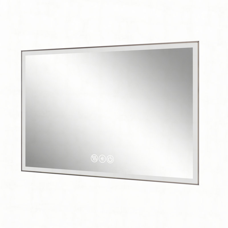 Miroir de meuble-lavabo à cadre 48 po x 32 po à DEL, cadre en aluminium avec lumières biseautées à angle biseauté à 45 °, 3 couleurs, antibuée, convenant à une décoration moderne
