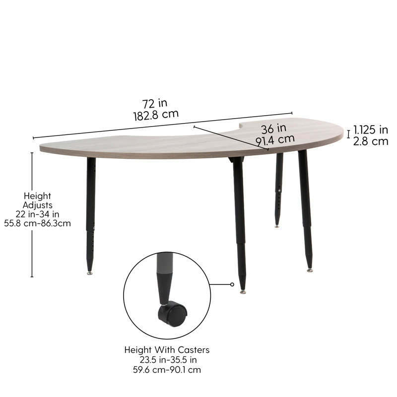 Table d'activité Adapte 36 x 72, Bois gris clair, Noir