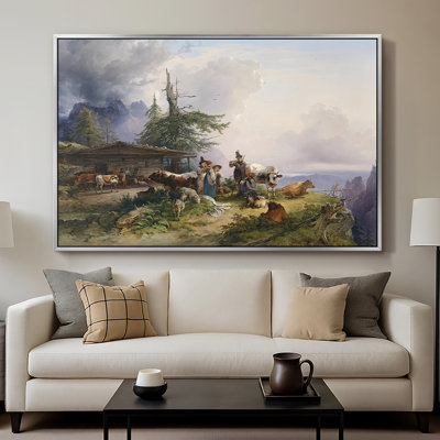 «An Alpine Farm on the Untersberg», 1835 - Peinture encadrée sur toile encadrée