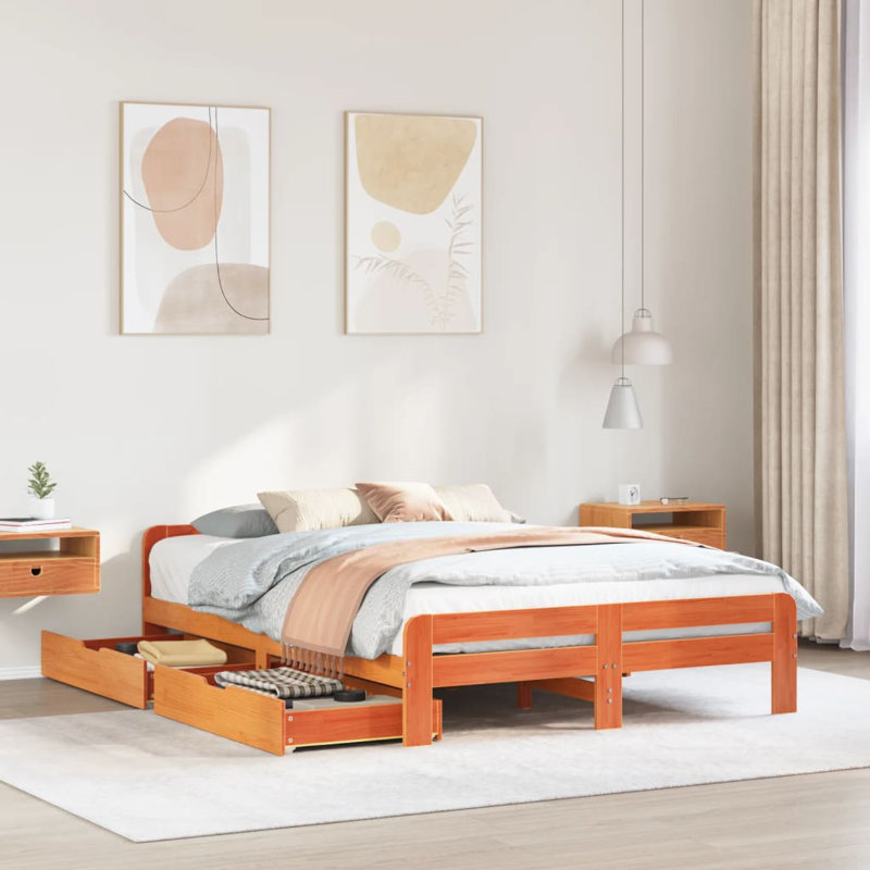 Solid Wood Drawers Bed Frame, Super King (6'), Wax Brown