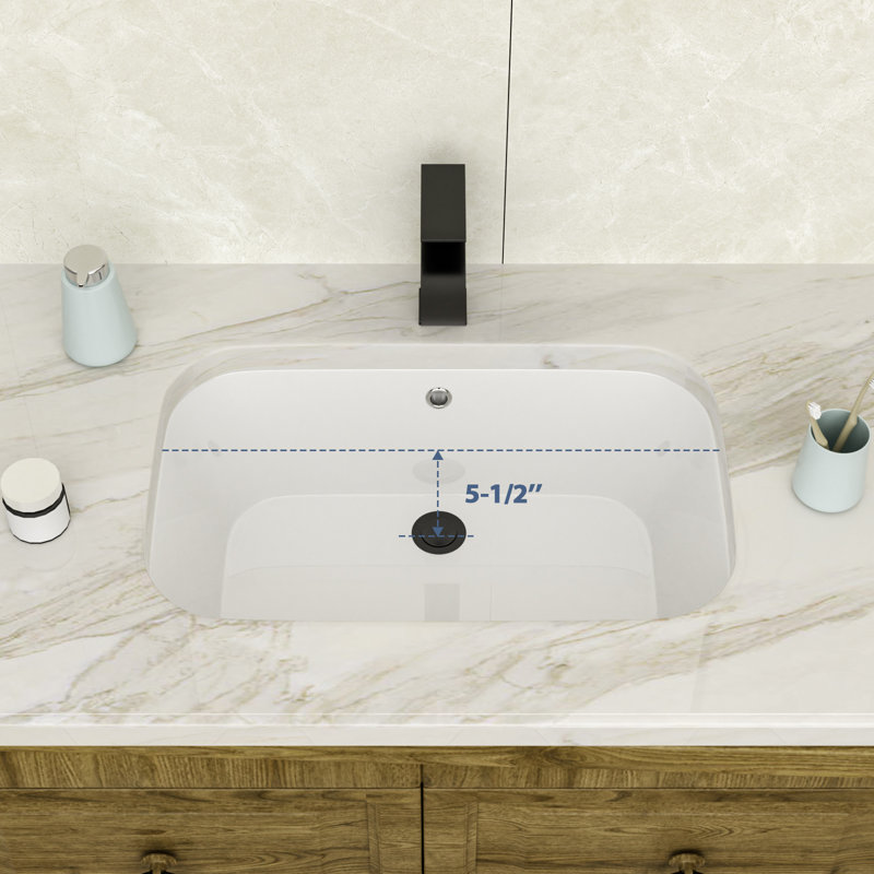 22" L x 15" W Undermount Bathroom Sink Rectangular White Ceramic Bathroom Sink with Overflow