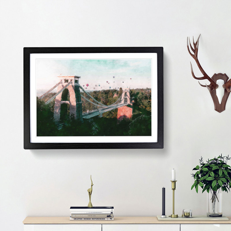 Clifton Suspension Bridge in Bristol - Picture Frame Graphic Art Print on MDF, 33cm H x 45cm W x 2cm D, Black Framed