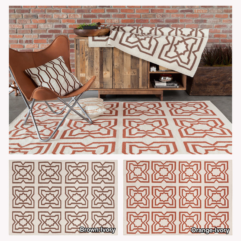 Tapis d'intérieur en laine tissé à plat à motif géométrique réversible orange fait à la main Cissie Performance, 3 pi x 5 pi
