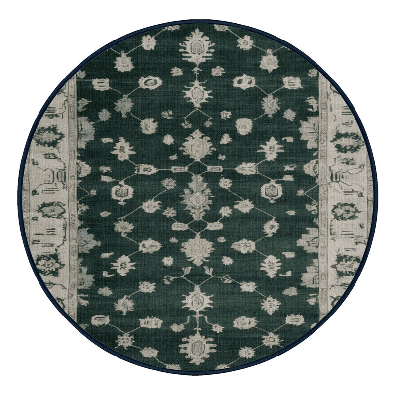 Tapis bleu lavé à la machine, Rond 8 pi