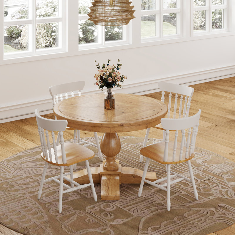 Solid Wood Side Chairs Set Of 4, White/Natural