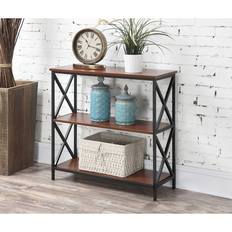 Étagère à livres en fer H 28,75 "x l 31,5" Ariyana, Cerisier/Noir, (3 tablettes) H 29 po x l 32 po x P 12 po