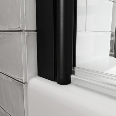 Porte de douche H 55 "pour baignoire, l 31 - 32" noir mat 180 pivot, 1/4 "verre trempé de 6 mm avec traitement nano et facile à nettoyer