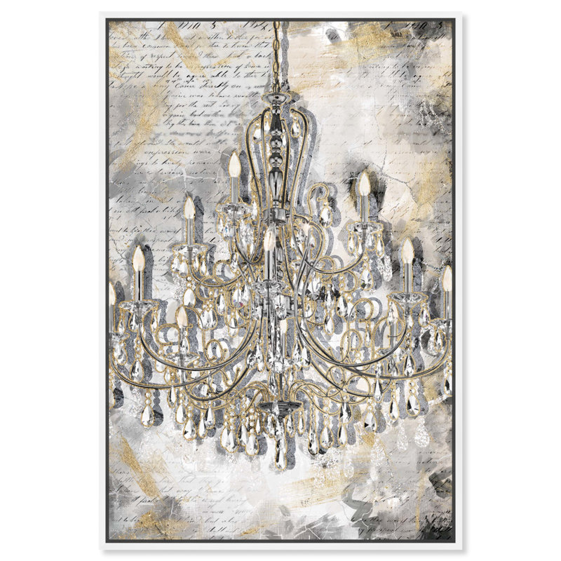 «Fashion and Glam Calligraphy Chandelier» - Impression sur toile, H 54 po x l 36 po, Toile avec cadre doré