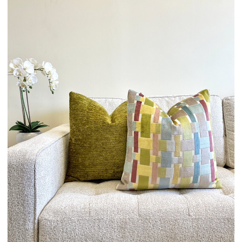 Housse de coussin en velours Ava, Vert géométrique, H 20 po x l 20 po