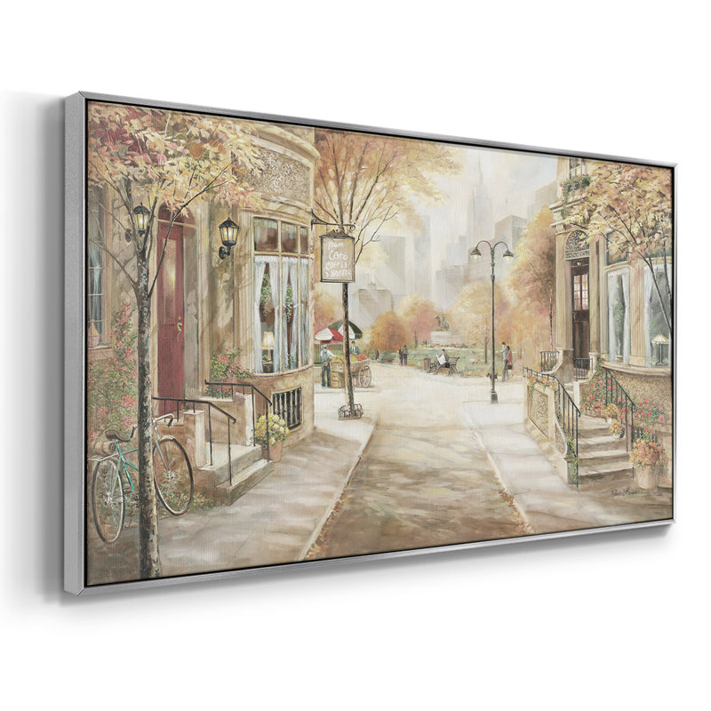 City Café - Toile tendue avec châssis, prête à être accrochée, H 25 po x l 49 po, Argent argent