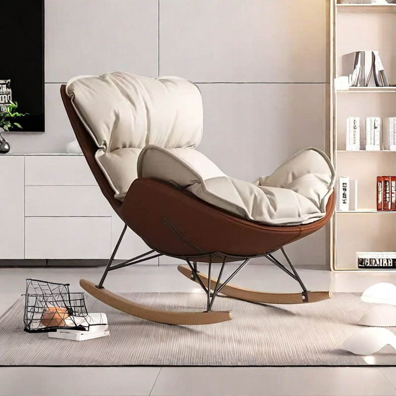 Chaise berçante légère de luxe de haute qualité, Brun / blanc cassé