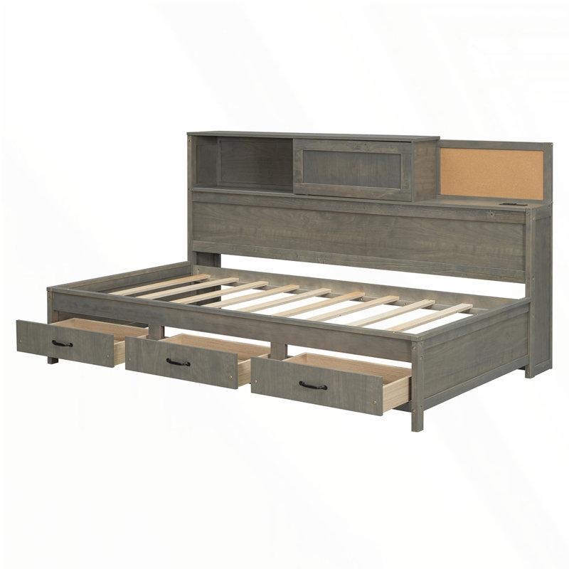 Wooden Daybed with 3 Storage Drawers, Grey, Twin