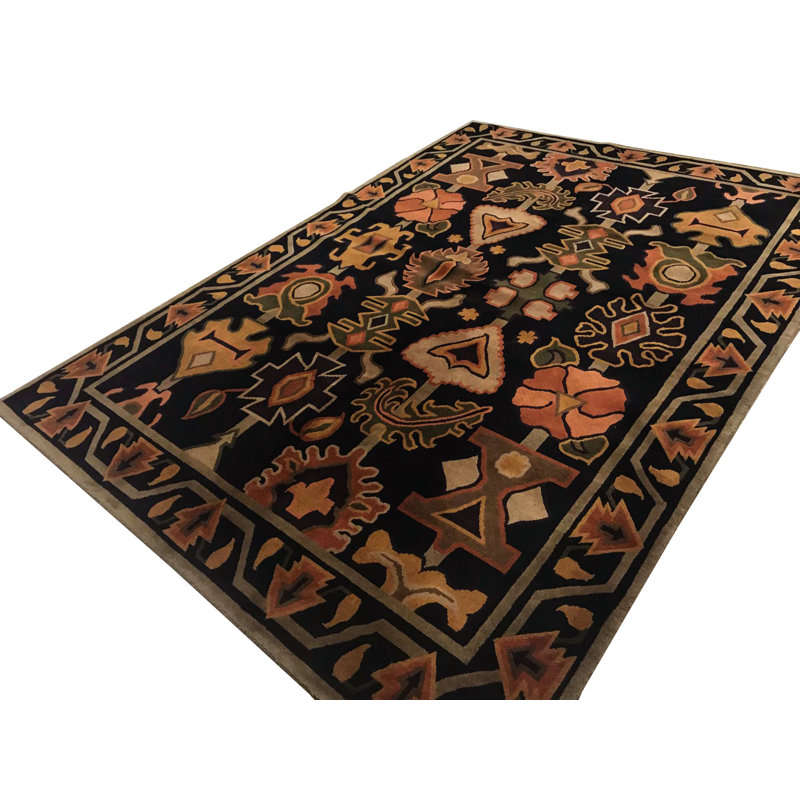 Hand-Knotted High-Quality Black and Black Area Rug