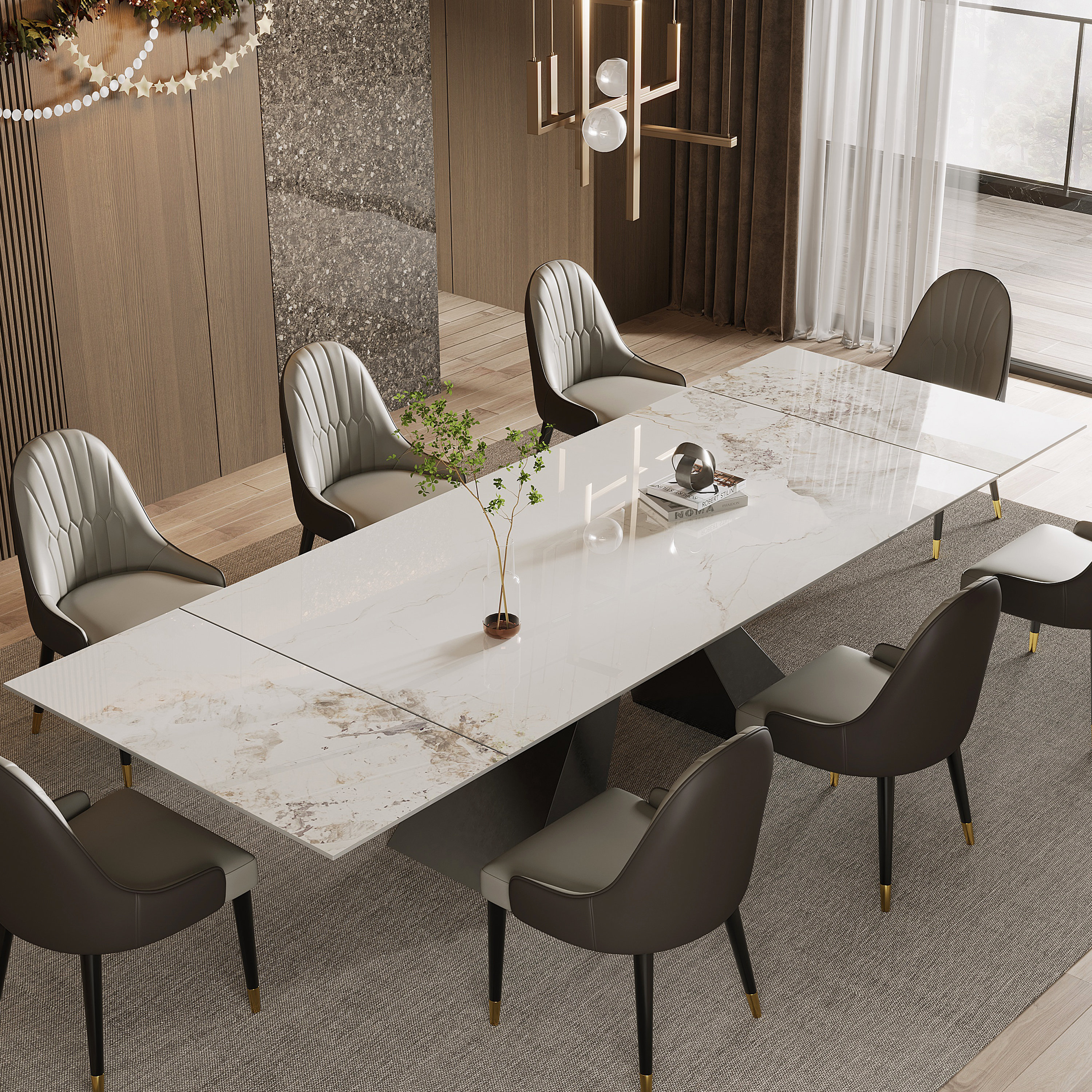 Orren Ellis Luxury Extendable Sintered Stone Dining Table Set With 8 ...
