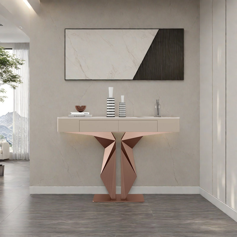 Console Modern Minimalist Luxury Art, Or rose, H 33,46 po x l 39,37 po x P 13,78 po