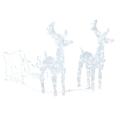 Reindeer and Sleigh Decoration Cold White Acrylic Medium Outdoor Christmas Decor