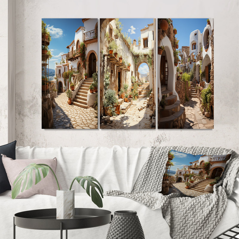 "Espagne village andalou", 3 pièces sur toile, Toile tendue, H 32 po x l 48 po