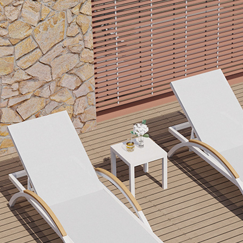 Outdoor Chaise Lounge Set with Table, White