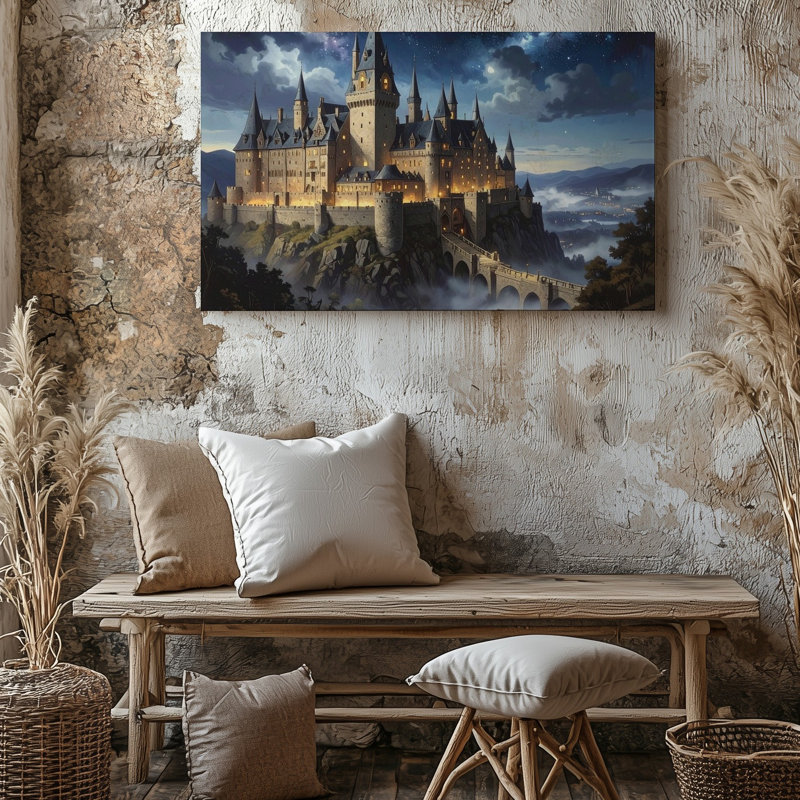 Canvas Starry Cliffside Castle Canvasgothic Fantasy Fortress Wall Art, 30" H x 30" W
