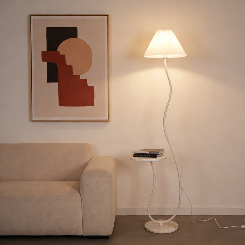 Lampe sur pied moderne avec abat-jour plissé avec base en marbre et table d'appoint