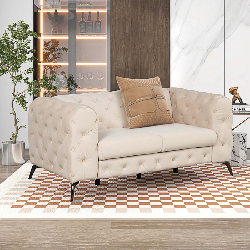 Ensemble de salon en velours 3 pièces Filofteia, Velours beige