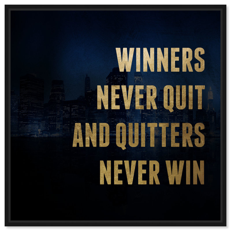 «Winners Never Quit Manly Inspirational Cowboy», art mural par Notoriart, Cadre noir, H 13 po x l 13 po