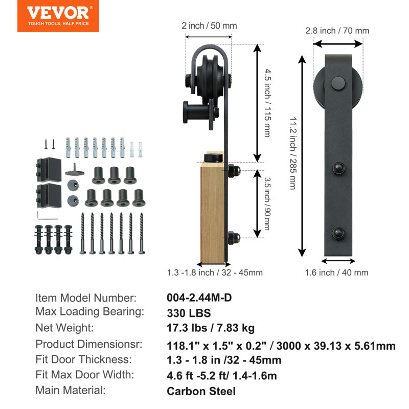 10FT Black Carbon Steel Sliding Barn Door Hardware Kit
