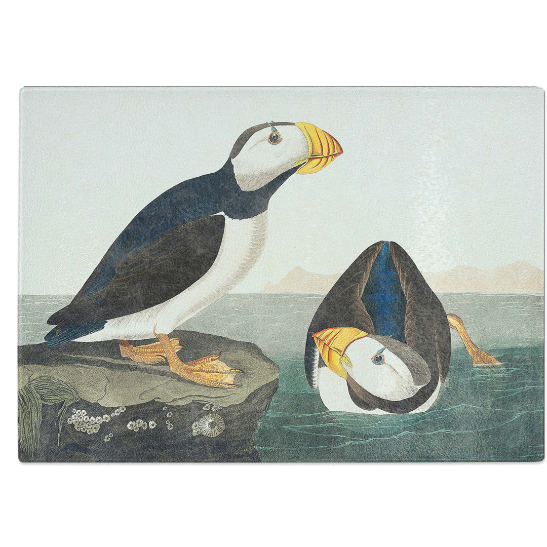 Tempered Glass Atlantic Puffins Chopping Board