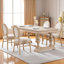Chaises de salle à manger de style champêtre beige haut de gamme Amando, chaises rembourrées à dossier rond, techniques de tréfilage et de sculpture-1343588443