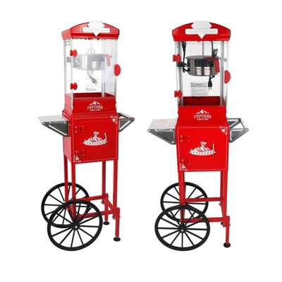Home Theater Popcorn Machine with Cart & Wheels - 10 Oz Kettle, 3 Plastic Measuring Spoons