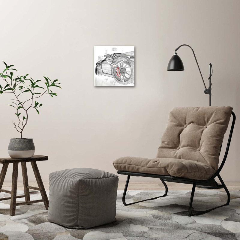 Ilie Glass Wall Clock, White/Red/Grey