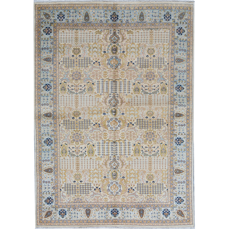 Tapis beige noué à la main de haute qualité