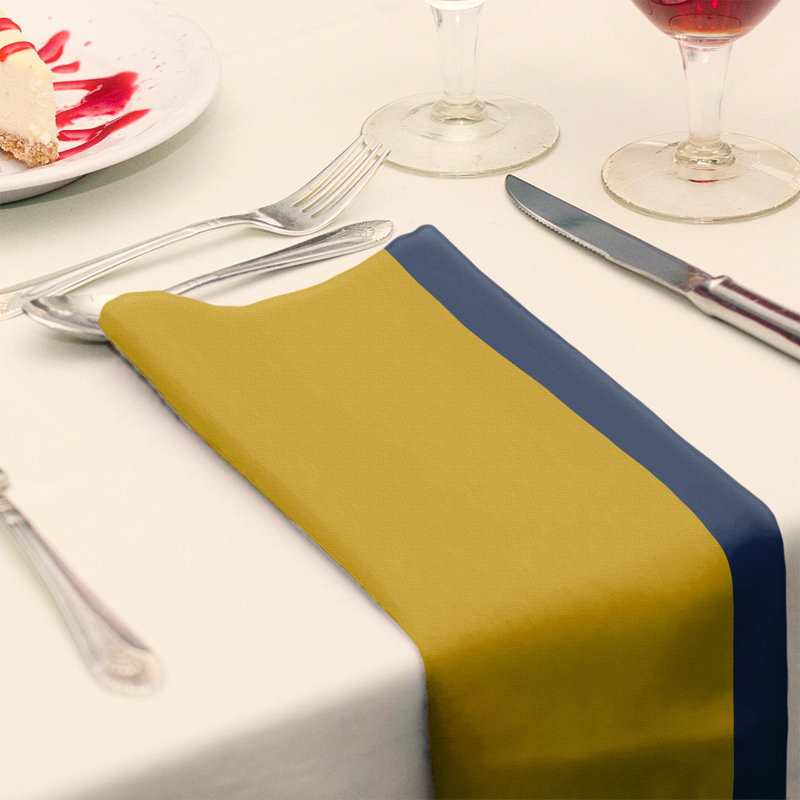 Cotton No Pattern Square Napkin, Gold/Navy Blue