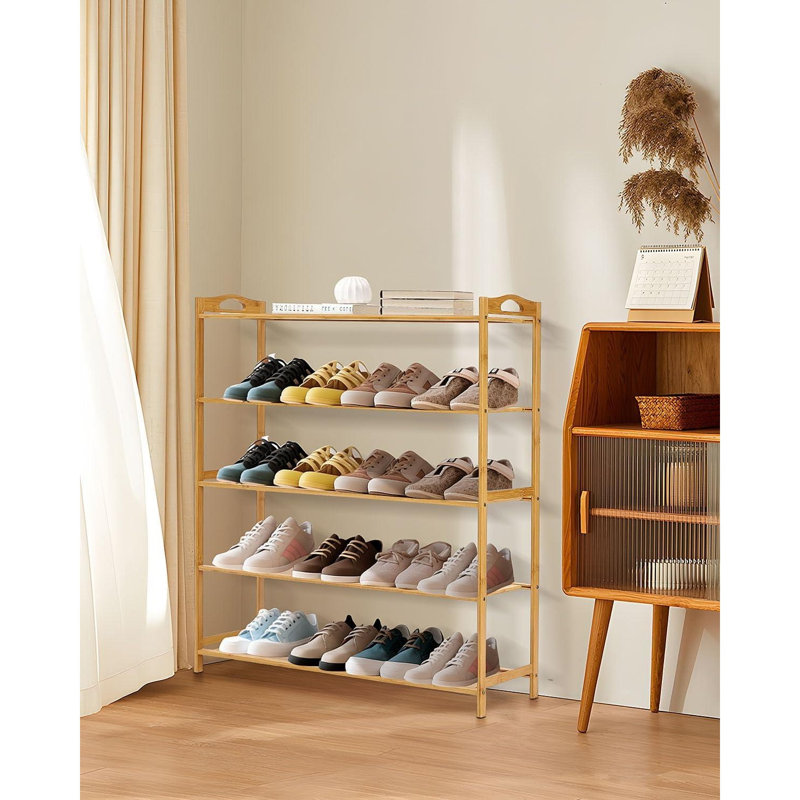 MantraRaj 4-Tier Bamboo Shoe Rack Stand Shelf Unit Footwear Rack Wooden Storage Shelves Organizer